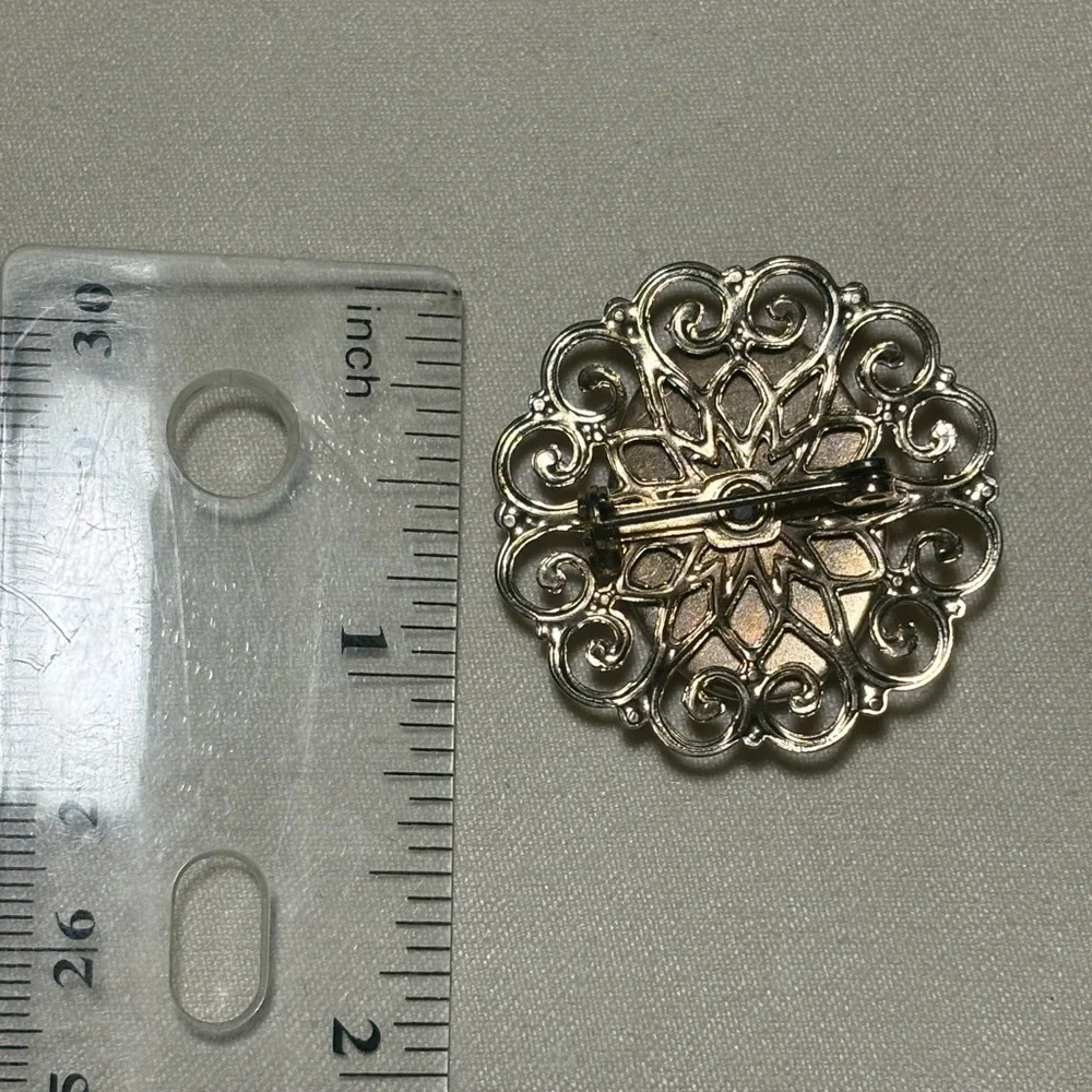 Vintage Gold Colored Cameo Filigree Brooch